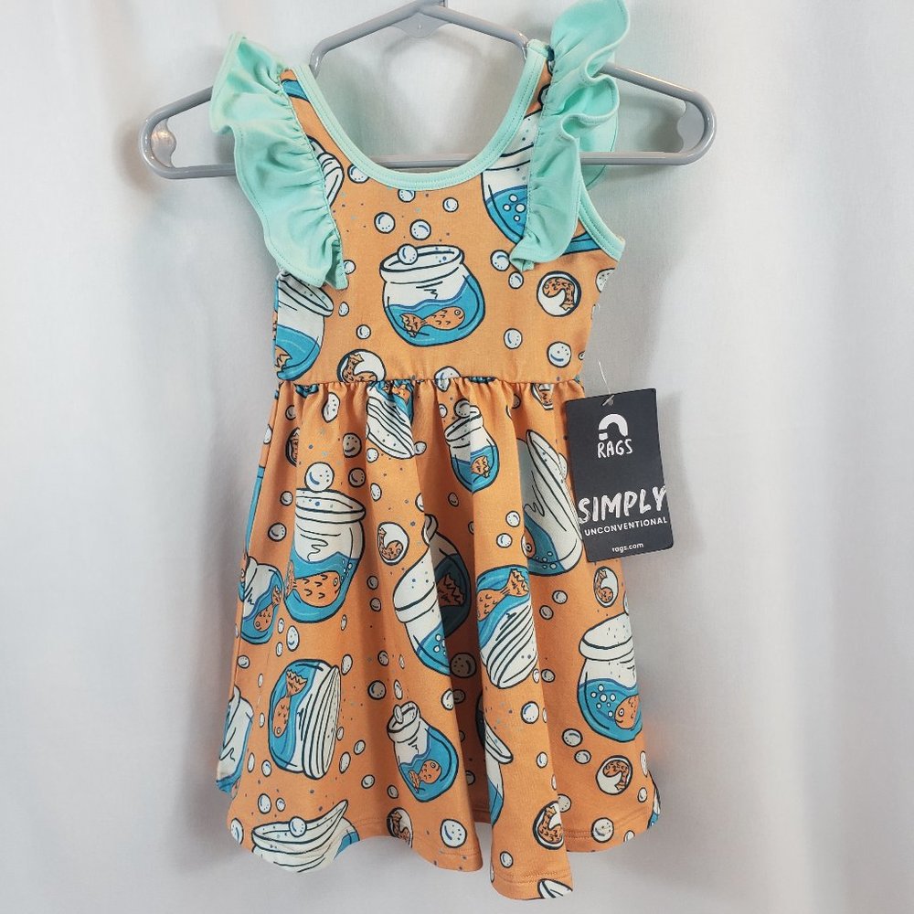 RAGS Sleeveless Yellow Dress with Goldfish and Green Ruffles
